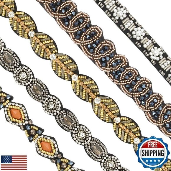 5-Piece Rhinestone Beaded Hairband Set for Women - Fancy Elastic Headband main image 5